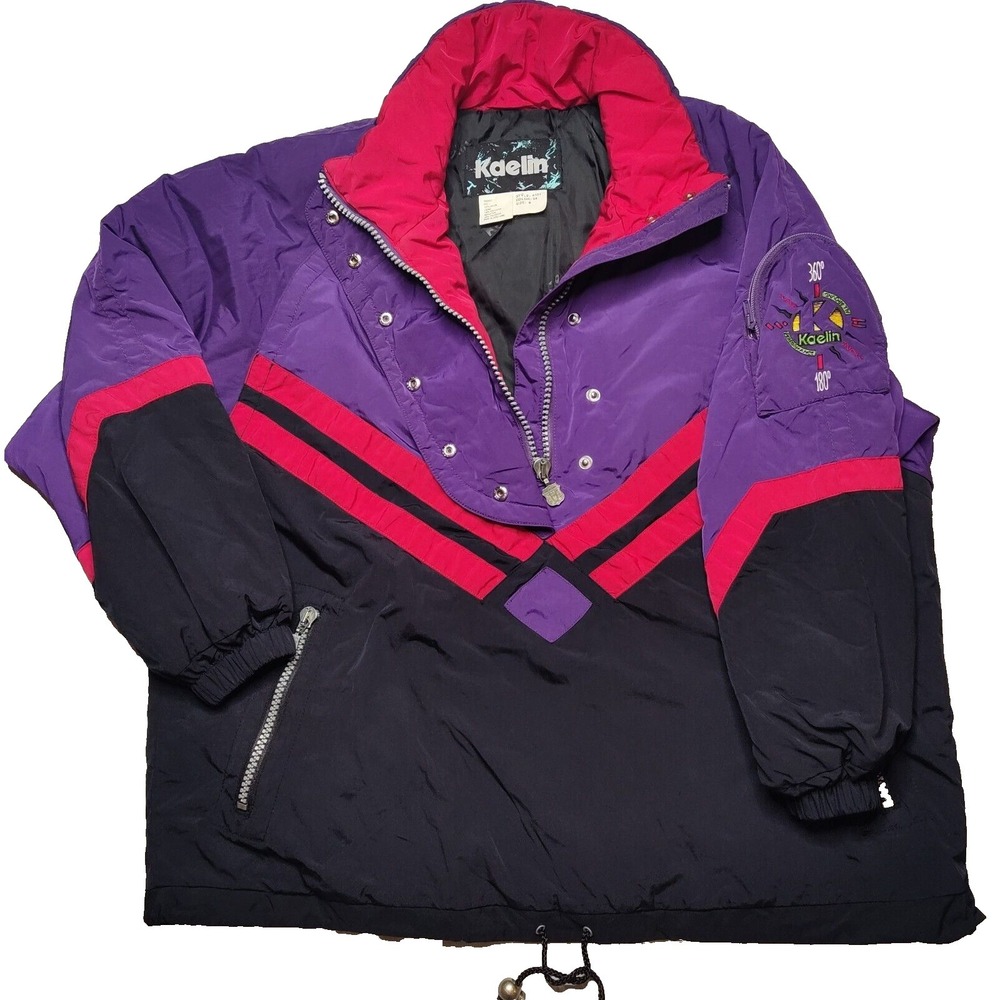 VTG KAELIN Women 8 Purple Black 1/2 Zip Embroidered Pullover Snow Ski‎ Jacket